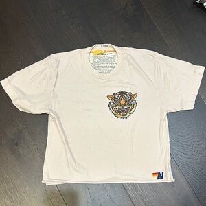 Aviator Nation woman’s S peach Tee with Tiger Chest Graphic